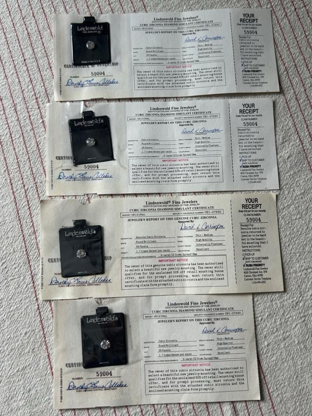Vintage Lindenwold Cubic zirconia with certificates